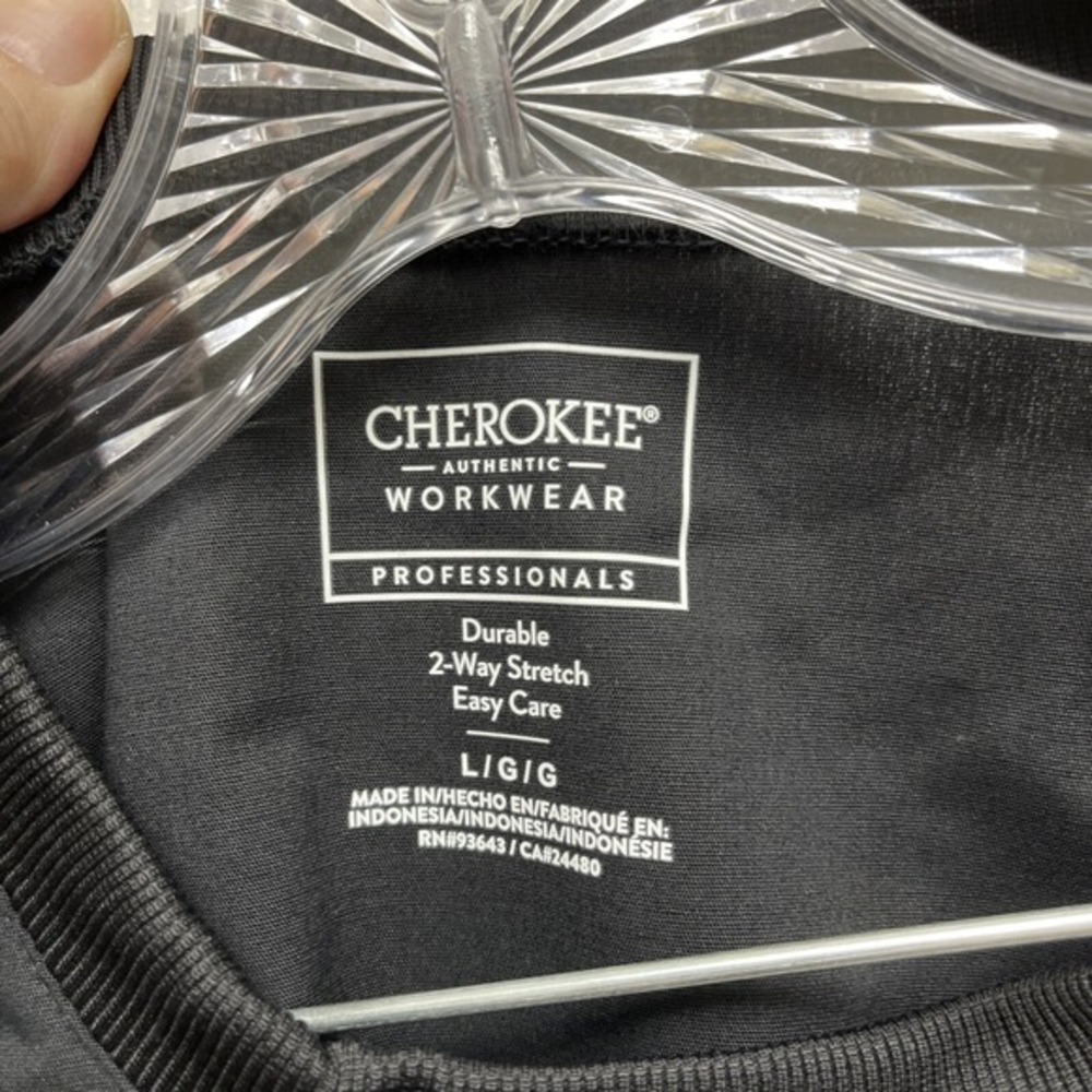 Cherokee Unisex‎ Scrub Top Modern Crew neck Black Size Large NEW Long Sleeve - Picture 6 of 9